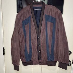 Vintage Colorblock Bomber Jacket Brown Blue Men’s Fits XL